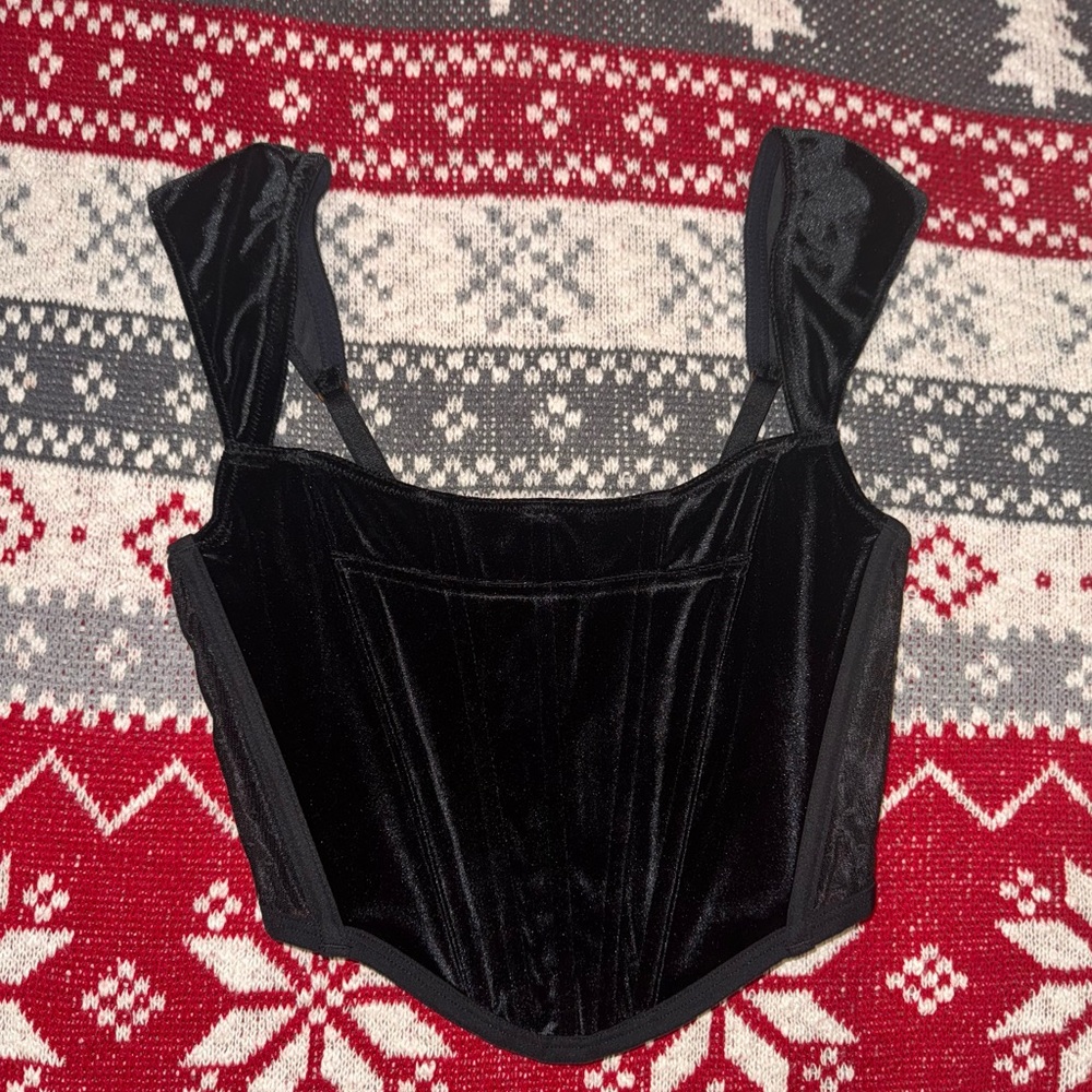 Victoria's Secret Black Velvet & Mesh Corset